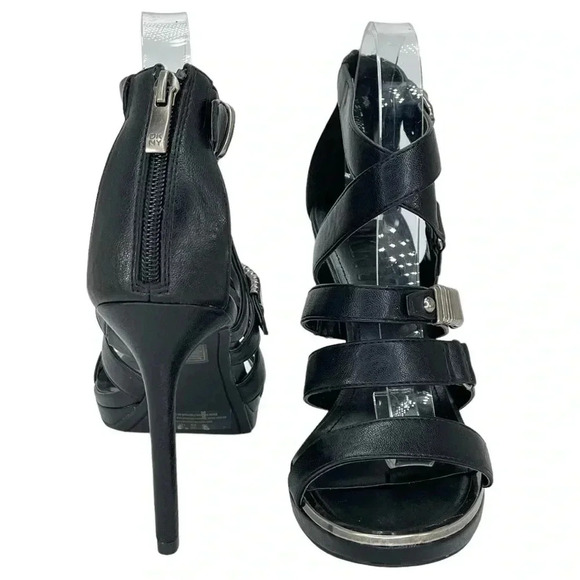 DKNY Deb Black Strappy Faux Leather Womens Heels Size 10M - Picture 12 of 16